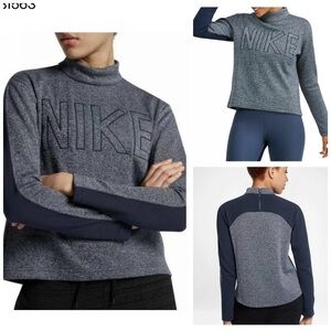 Nike Mockneck Knit Block Letter Embroidered Cropped Blue Sweater Size Small